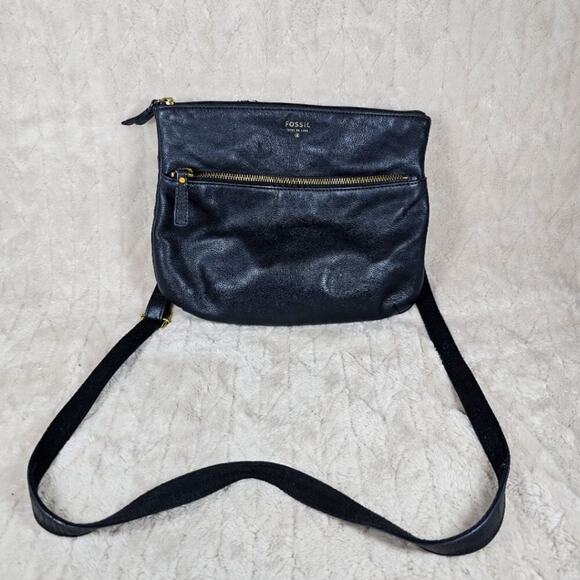 Fossil Pebbled Leather Crossbody Purse Black Organization Minimalist Preppy Bag - Picture 1 of 6